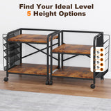 EasyCom Large Printer Stand with File Holder Organizer, Adjustable Height Shelf with Wheels, Rolling Printer Cart, Rustic Brown