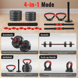 Fitvids 40lbs 4in1 Adjustable Dumbbell Set, Multi-Functional Changeable Dumbbell and Barbell Kettlebell Set