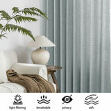Macochico Extra Wide Pinch Pleated Linen Curtains for Sliding Door Patio Doors with Tieback, Natural Living Room Bedroom Curtain Privacy But Let Light in, 120”Wx96”L, Moss, 1 Panel