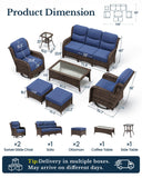 HILLGA 7-Piece Luxury Patio Furniture Set with 6" Thick Cushions, Weather-Resistant Wicker High Back Swivel Rocker Chairs, Senior-Friendly Outdoor Sofa Set for Large Deck, Yard and Poolside, Blue(V2)