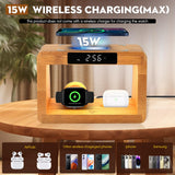 HQOBZX Wooden Bedside Table Lamps for Bedroom with Wireless Charger, nightstand lamp with Charging Station, 3 Night Light Modes Dimmable Touch Bedside Lamps with Alarm Clocks Lamps for Night Stands
