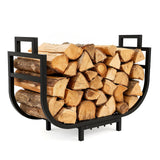Breeze Touch 30In Curved Firewood Rack Indoor with Handle, Black Metal Log Holders for Firewood Outdoor, Rustproof Wood Holder, Heavy Duty Firewood Storage for Fireplace Patio Deck