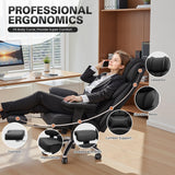 Office Desk Chair, Big and Tall Leather Gaming Chair with Footrest, Wide Ergonomic Comfy Executive High-Back Reclining Computer Chairs