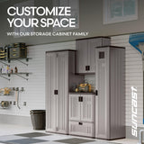 Suncast Tall Storage Cabinet for Garage Organization - 72" Freestanding Utility Closet with Shelving for Garden Supplies, Paint Cans & Outdoor Tools, Multi-Wall Resin Construction, Platinum