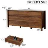 HOUROM 63" Wide 9-Drawer Dresser for Bedroom, Mid-Century Modern Walnut Chest with Solid Wood Legs, Large Storage Organizer, Smooth-Glide Drawers, Anti-Tip Safety, Living Room & Hallway Storage