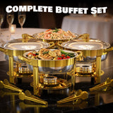Trivico Chafing Dishes for Buffet Set,4 Pack 6QT, No Assemble Stainless Steel Food Warmers for Catering, Parties & Events, Gold Colors Chafing Dish Buffet Set