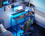 ODK Reversible Gaming Desk LED Lights, 40 Inch Computer Desk with Storage Shelves & Monitor Stand, Study Table for Home Office