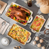 Feenmai Casserole Dish for Oven, Ceramic Baking Dishes Set, Vintage Hobnail Bakeware Sets of 3, Rectangular Baking Pan, Deep Lasagna Pan with Handle for Cake, Wedding Kitchen Gift, 13.77“/11.6"/8.85"