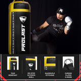 PROLAST 4 Ft 135 Lb XL Heavy Punching Boxing Bag for Adults, MMA, Martial Arts, Muay Thai, Kicking, Strength Training Equipment, Unfilled, New Edition Logo, Black and Yellow