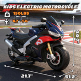 HEIMILI 24V Kids Motorcycle, Aprilia RSV4 Licensed Electric Ride on for 3-6 Years, 51" Large Motorbike with Training Wheels, Bluetooth, Speed 5mph (Blue, 24V(51 * 31 * 22))