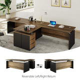 SAINTCY 63 Inch L-Shaped Executive Desk, Industrial Modern Wood Office Desk with 3 Drawers