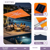 Midtown Umbrellas 10x10 Ft Outdoor Cantilever Patio Umbrella w/Sunbrella Terracotta Fabric - Tilt 360° Rotate Offset Patio, Deck Patio, Backyard & Garden - Silver Frame