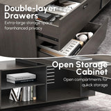 79" Reversible L-Shaped Executive Desk with Drawers, Storage Cabinet