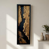 Live Edge Wood Wall Art, Black Framed Narrow Vertical Panel | Natural Wooden Wall Decor for Hallway, Living Room & Office, Rustic Handcrafted Gift - 16"x39"