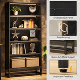 Tribesigns Tall Bookcase Black Bookshelf, 70.8” Large Bookcases Organizer with LED Lights