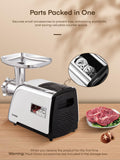 Meat Grinder Heavy Duty, 3000W MAX, 5 in1 Meat Grinder for Home with Stainless Steel Sausage Stuffer Tubes(2 Sizes), Kubbe Maker & Burger/Slider Maker, Storage Box