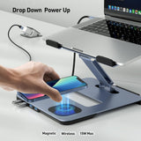 Laptop Stand with USB C 6in1 Docking Station, 15W Magnetic Wireless Charger, USB 3.0 KVM Switch
