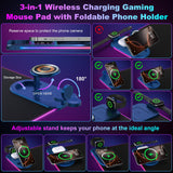 Wireless Charging RGB Gaming Mouse Pad with Foldable Phone Holder, Black