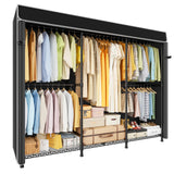 ULIFHOME E14C Pro Heavy Duty Closet Organizer System，Freestanding Clothing Racks for Hanging Clothes，Adjustable Garment Rack 70.1"W × 16.6"D × 76.4"H Hold 960 lbs，Black Rack with Black Dustproof Cover