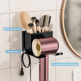 BOIVSHI Hair Dryer Holder Wall Mounted, Metal Hair Dryer Holder for Bathroom, Blow Dryer Holder with Plug Cord Organizer, Self Adhesive or Screw Hair Tool Organizer for Bathroom, Makeup Room, Black