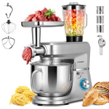 VIVOHOME 6-in-1 Stand Mixer, 8.5 Quart Electric Tilt-Head Kitchen Mixer with Bowl, Multifunctional Food Mixer for Cake, Bread, and Dough, Silver
