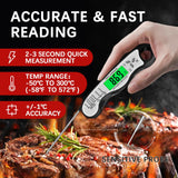 Meat Thermometer Digital，IP67 Waterproof Cooking Thermometer with Backlight, Calibration & Hold Function，Food Thermometer for Cooking,Outdoor Grilling, Silver
