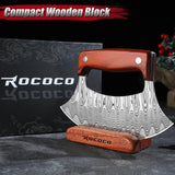 ROCOCO Pizza Cutter Ulu Knife – Full Tang Mezzaluna Rocker Knife with Wood Block for Kitchen Birthday Gifts for Men Women
