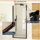 Keonjinn 28" W x 72" H Frameless Glass Shower Door, 1/4" Clear SGCC Tempered Glass Pivot Swing Shower Doors, Black Bathroom Walk in Shower Door with Waterproof Nano-Coating Seals, Reversible Mount