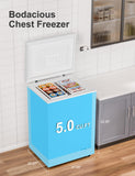 5.0 Cu.Ft Chest Deep Freezer with 2 Removable Baskets - Energy Efficient Ultra-Quiet and 6 Temp Manual Defrost - Free Standing Top Open Door for Home Garage Basement - White