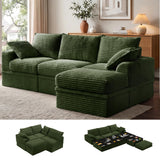 NABUMI 107" Modular Sectional Sofa with Storage, L-Shaped Boneless Couch with Movable Ottoman, Deep Seat Memory Foam Corduroy 4-Seater Cloud Couches for Living Room, Tool-Free Assembly, Green