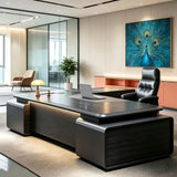 L Shaped Computer Desk with Executive Workspace, Storage and Cable Box