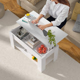 Haiput Wam Lift-Top Coffee Table with Storage Shelf & Secret Compartment | Classic Solid Wood Adjustable Height Table for Living Room, Compact Dining Area, Studio（39.4in White）