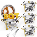 Chafing Dishes for Buffet 4 Pack,8QT Food Warmers for Parties Buffet, Christmas Gatherings [Elegant Gold and Silver Colors] Stainless Steel Round Chafing Dish Buffet Set,Buffet Servers and Warmers