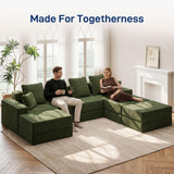Living&Giving 128" U-Shaped Cloud Sectional Couch for Living Room, Cloud Boneless Couch-No Assembly with Reversible Chaise, Customizable 4-Seat Modular Sectional Sofa with 3 Ottoman, Green