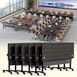 Folding Conference Room Table with Wheels,Modular Conference Tables Seminar Table with Grommet,Stability Enhancement,Fold Up Rolling Conference Table for Office (6, Black Gold Walnut, 55.2IN/140CM)