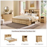 T4TREAM Farmhouse Nightstand Set of 2, 23.6" End Table with 3 Drawers Storage, Wood Side Table w/Roman Column, End Tables Living Room Set of 2, Bedside Cabinet for Bedroom, Oak