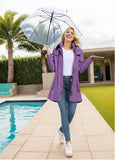 ATLASLAVA Rain Jacket Women Waterproof Long Lightweight Raincoat Hooded Windbreaker Outdoor Trench Coat Purple L