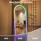 Hasipu 78.7" x 35.4" Arch LED RGB Bluetooth Full Length Mirror with Stand ＆ 7 Color Lighting Modes, Full Body Mirror with White Frame for Bedroom, Living Room, Dressing Room