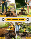 21V Cordless Tiller Cultivator, Battery Powered Tiller for Gardening with 2 x 3.0Ah Batteries & Charger, 9" Width, 6.7" Depth, Lightweight Rototiller for Raised Beds and Soil Preparation