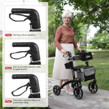 Rollator Walker for Seniors/Adults Foldable Rolling Walker with Seat 330 lbs Capacity 4 Big 8 inch Wheels Hand Grips Adjustable Height Lightweight Aluminum Walker 7205(Black)