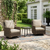 Varmoza Outdoor Swivel Rocker Patio Chair with Premium Cushion, High Back Wicker Patio Swing Glider for Deck, Porch, Patio and Poolside (Beige, 3 Pcs - Swivel Glider & Side Table)