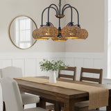 Modern Farmhouse Rustic Chandelier Coastal Boho 5-Light 16 in. Matte Black Hanging Ceiling Light for Living Room, Foyer with Seagrass Shade