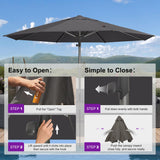 PURPLE LEAF Commercial Market Table Umbrella 13 FT Semi Auto Lift, Grey