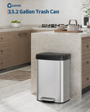 Garvee 13 gal / 50 L Stainless Steel Trash Can with Lid, Large Garbage Can for Kitchen
