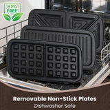 Upgraded 3-in-1 Belgian Waffle Maker 1200W, Breakfast Sandwich Maker & Waffle Iron with Removable Nonstick Plates, 5-Gear Temperature Control