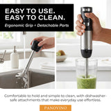 PANOVINO Immersion Blender with Stainless Steel Blending Arm, Whisk & Chopper – Variable Speed Hand Blender, 400W DC Motor, Metal Connector, Mixing Cup Included, Black