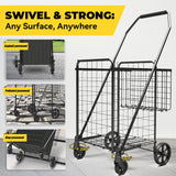 XING LANG 3.7 Cu Ft Folding Shopping Cart - 380 LB Capacity Grocery Cart with 360° Braked Swivel Wheels - Heavy Duty Utility Cart
