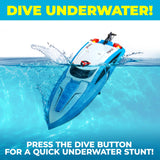 Force1 Velocity Blue Fast RC Boat- Remote Control Boats for Adults and Kids, Underwater Speed Racing Mini RC Boats for Pools and Lakes, 2.4GHZ Transmitter, 2 Rechargeable Batteries, Low Battery Alert