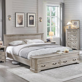 T4TREAM Farmhouse King Bed with Headboard and Storage Bench