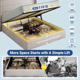 Allewie Queen Size Lift Up Storage Bed, Modern Wingback Headboard, Hydraulic Support, No Box Spring Needed, Light Beige
